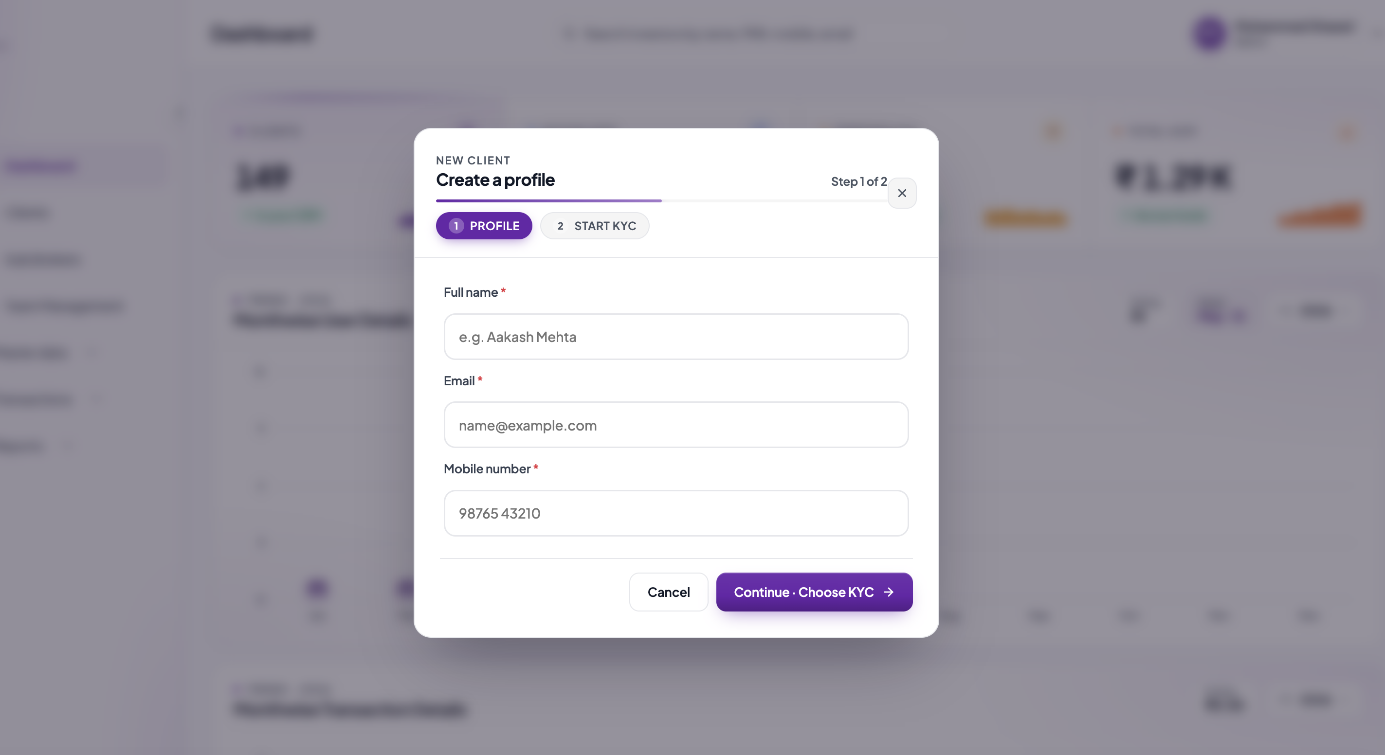 MaxWealth new client onboarding, step one of two: create a profile
